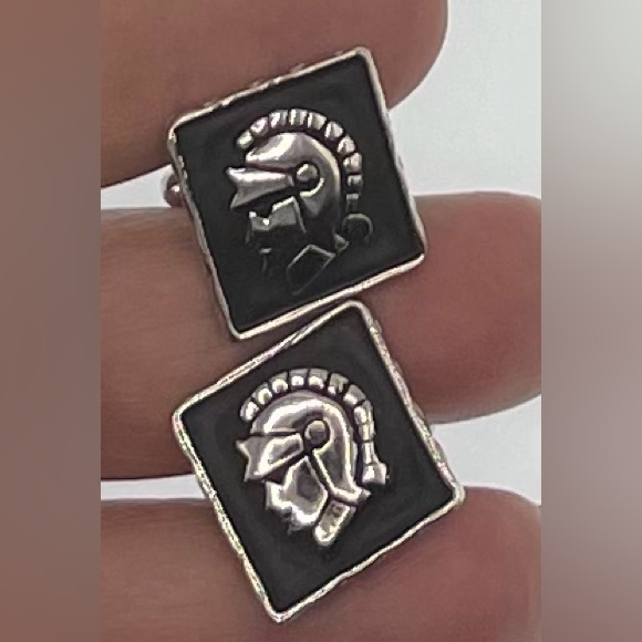 Vintage Other - Vintage Silver Tone and Black Roman Soldier Raised Design Cufflinks